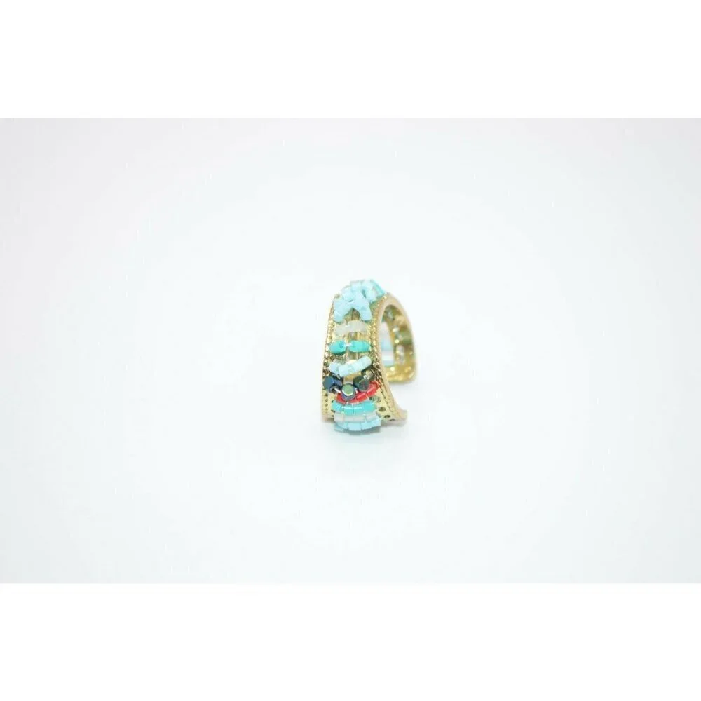 Blue Red Seed Bead Abstract Gold Tone Statement